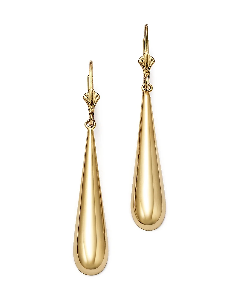 14K Yellow Gold Long Teardrop Earrings