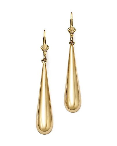 14K Yellow Gold Long Teardrop Earrings