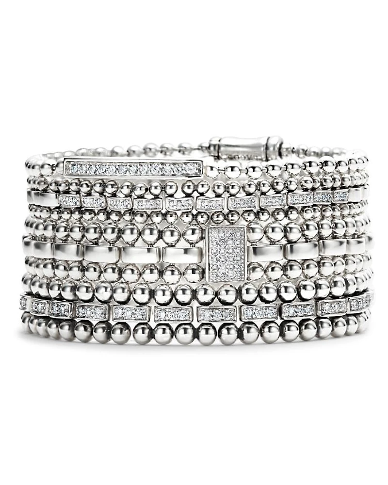 Sterling Silver Caviar Spark Diamond Bar Chain Bracelet