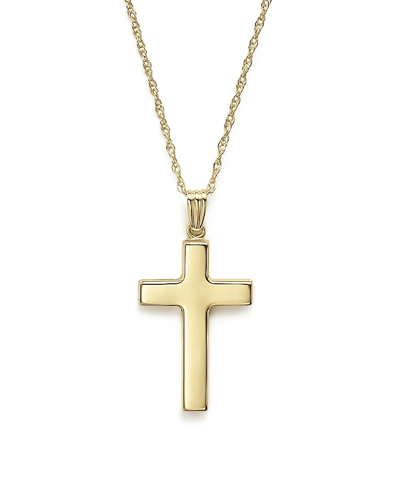 14K Yellow Gold Polished Cross Necklace, 18
