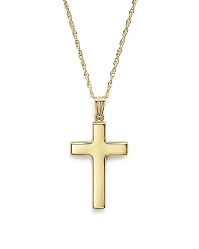 14K Yellow Gold Polished Cross Necklace, 18