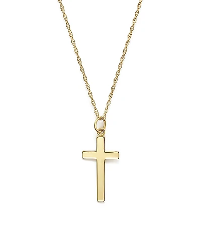 14K Yellow Gold Cross Necklace, 18