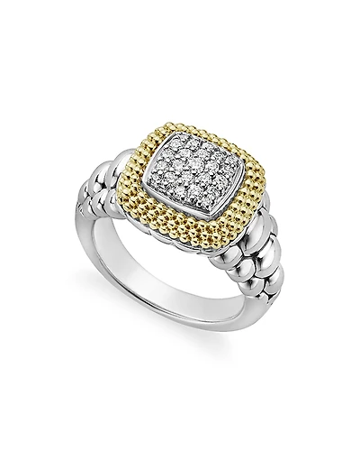 Lagos 18K Gold and Sterling Silver Diamond Lux Square Ring