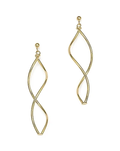 14K Yellow Gold Double Twisted Drop Earrings