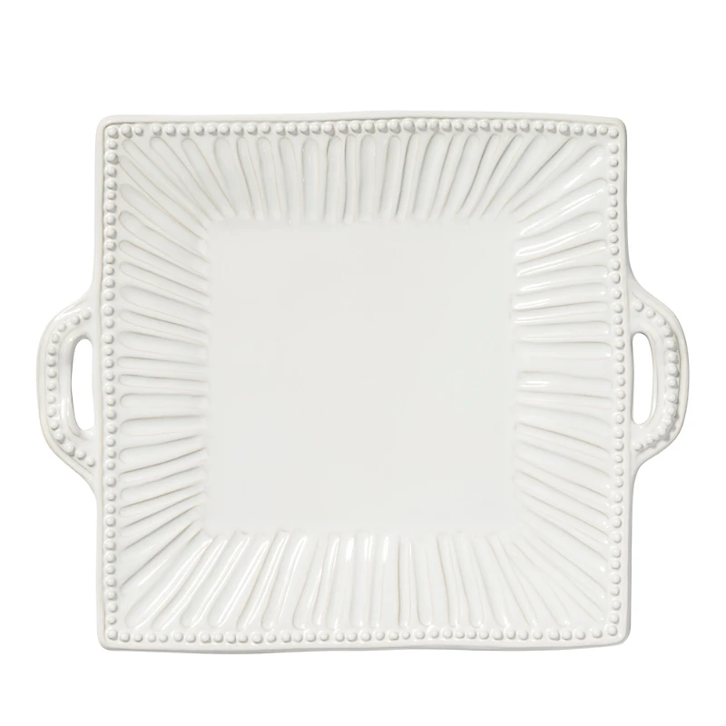 Vietri Incanto Stone White Stripe Square Handled Platter