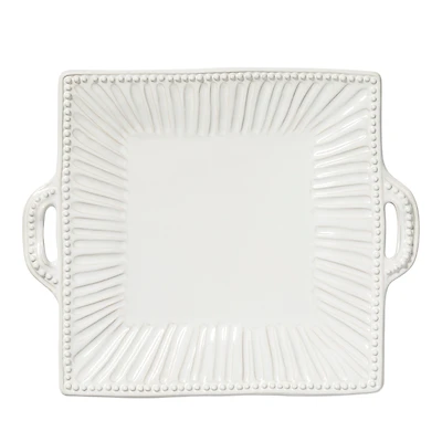 Vietri Incanto Stone White Stripe Square Handled Platter