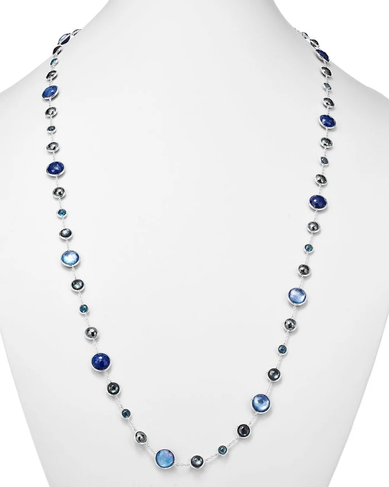 Sterling Silver Lollipop Lapis Doublet, London Blue Topaz & Hematite Necklace in Eclipse, 36"