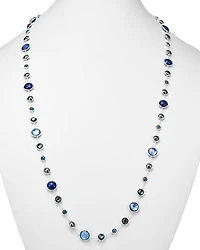 Sterling Silver Lollipop Lapis Doublet, London Blue Topaz & Hematite Necklace in Eclipse, 36"