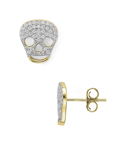 Aqua Sterling Silver Skull Stud Earrings - Exclusive