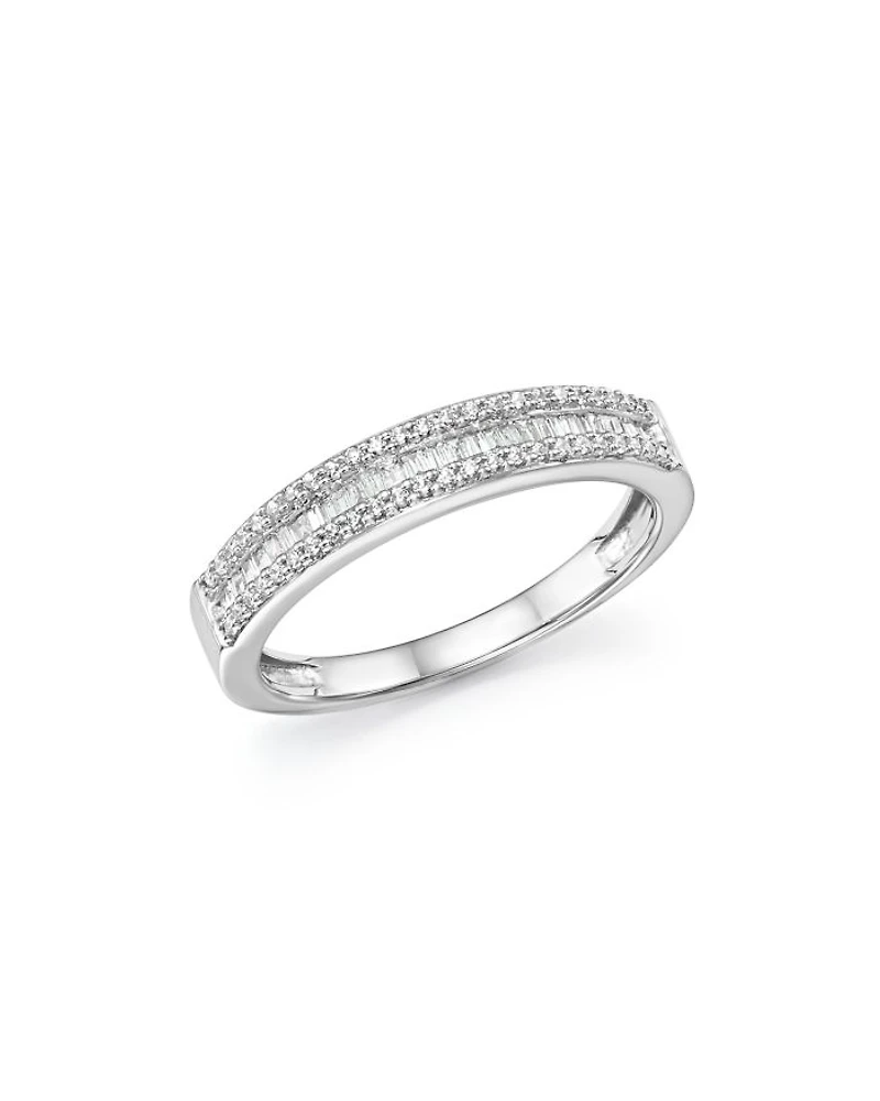 Diamond Round & Baguette Band in 14K White Gold, 0.25 tcw