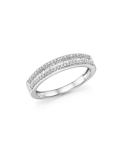 Diamond Round & Baguette Band in 14K White Gold, 0.25 tcw