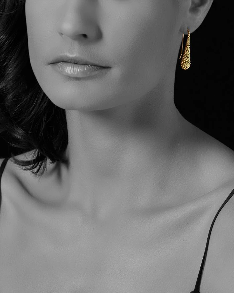 Caviar Gold Collection 18K Gold Drop Earrings