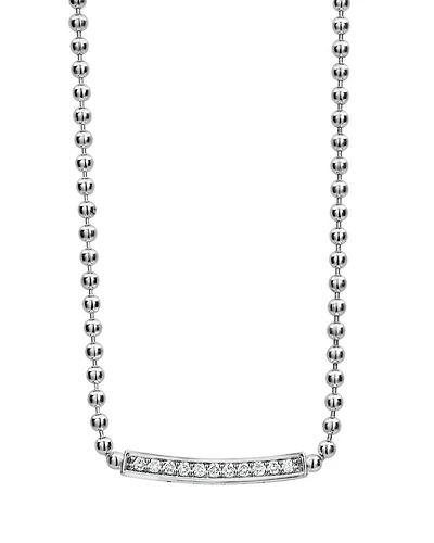 Sterling Silver Caviar Spark Diamond Bar & Ball Chain Necklace, 16"