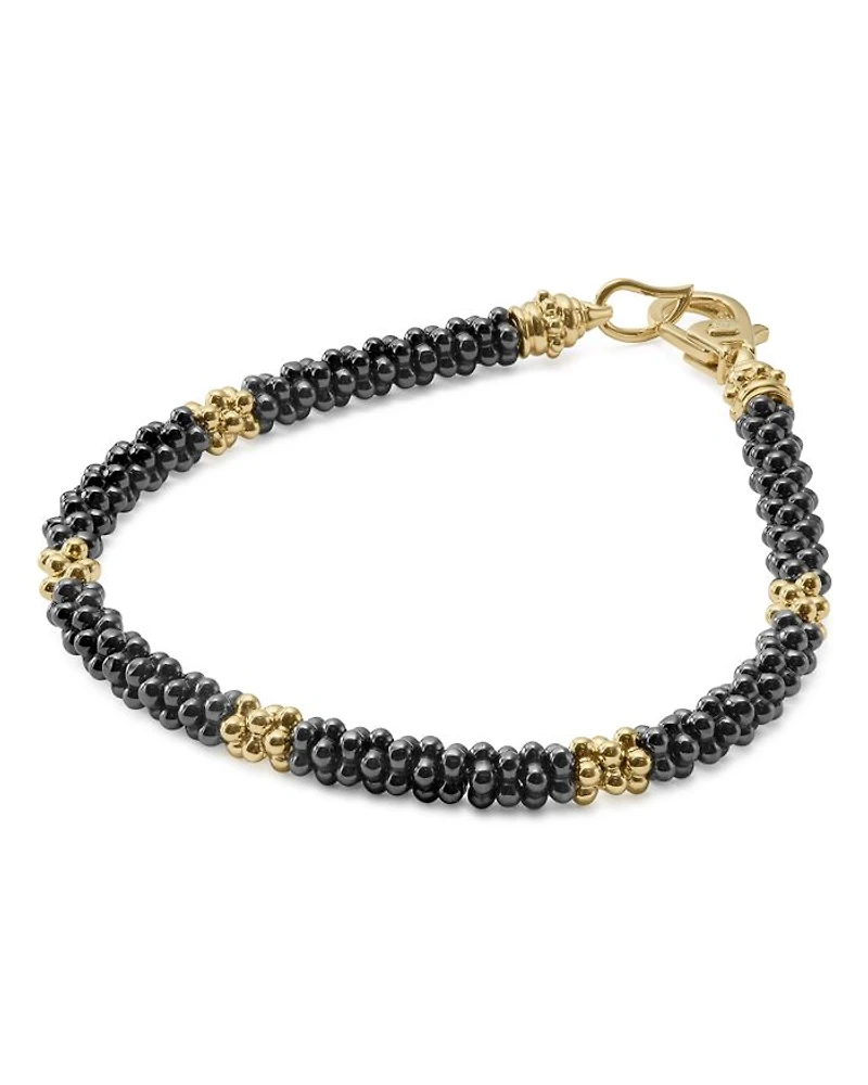 Gold & Black Caviar Collection 18K Ceramic Five Station Bracelet