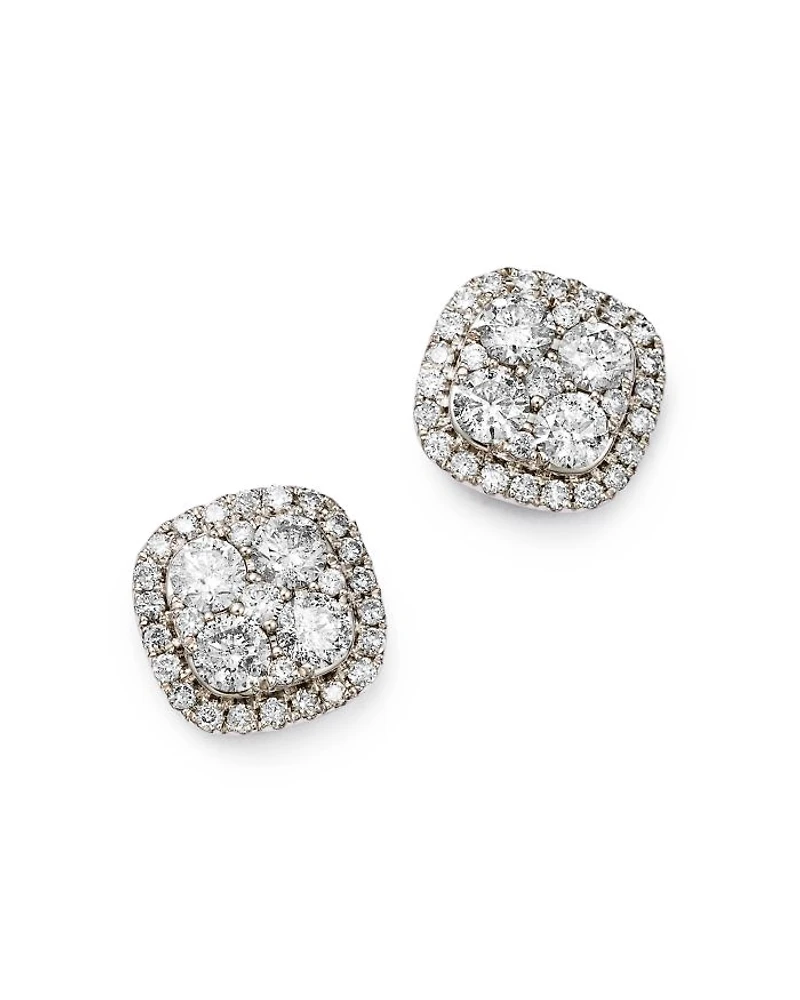 Diamond Cluster Stud Earrings in 14K White Gold, 0.50 tcw - 2.0 tcw