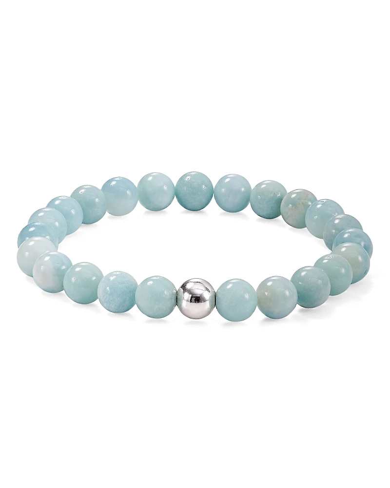 Aqua Sterling Silver & Stone Beaded Stretch Bracelet