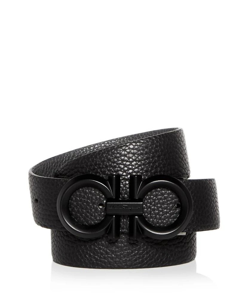 Men's Double Gancini Black Buckle Reversible Leather Belt