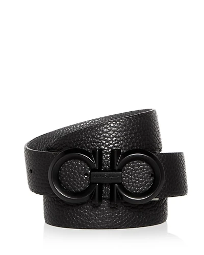 Men's Double Gancini Black Buckle Reversible Leather Belt
