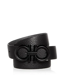 Men's Double Gancini Black Buckle Reversible Leather Belt