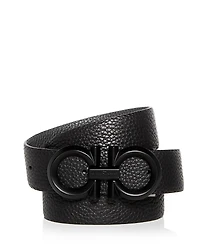 Salvatore Ferragamo Men's Double Gancini Black Buckle Reversible Leather Belt