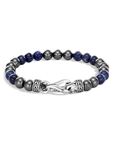 Sterling Silver Classic Chain Sodalite & Hematite Beaded Bracelet