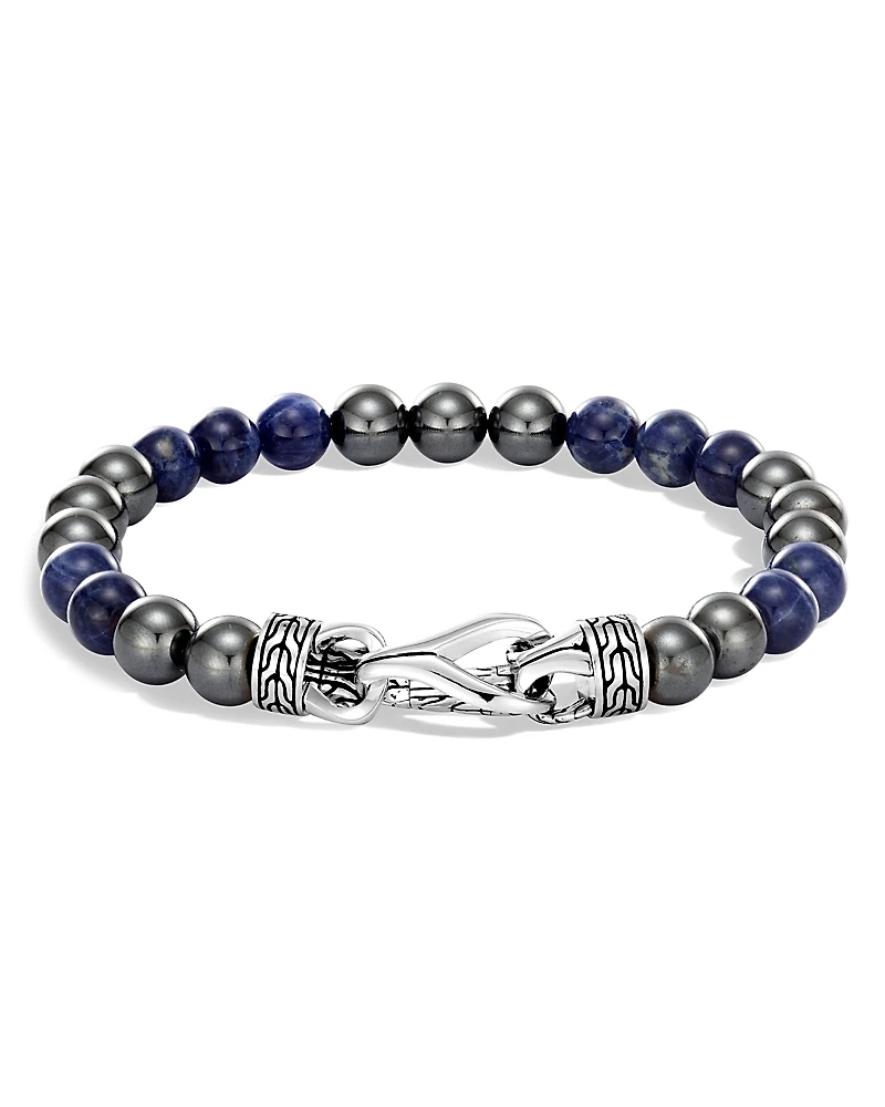 John Hardy Sterling Silver Classic Chain Sodalite & Hematite Beaded Bracelet