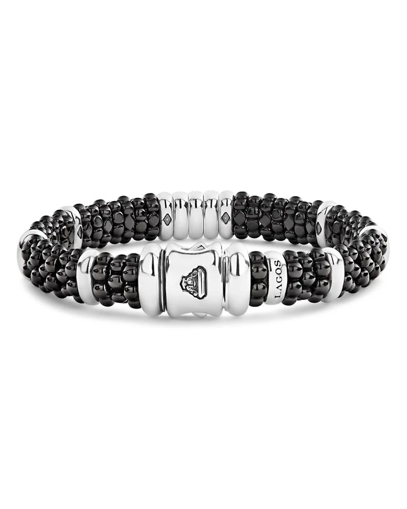 Sterling Silver Black Caviar Collection Pavé Diamond & Ceramic Station Bracelet