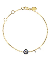 14K Yellow Gold & 14K White Gold Blue Sapphire & Diamond Evil Eye Bracelet