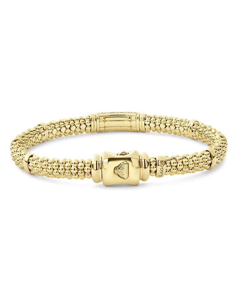 18K Yellow Gold Caviar Diamond Slim Station Bracelet