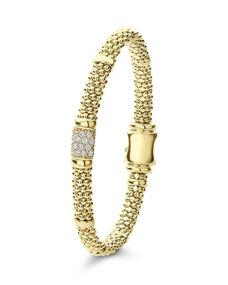 18K Yellow Gold Caviar Small Diamond Slim Station Bracelet