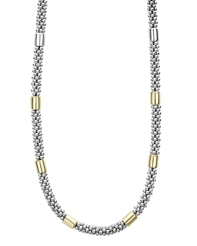 18K Yellow Gold & Sterling Silver High Bar Station Necklace, 16"