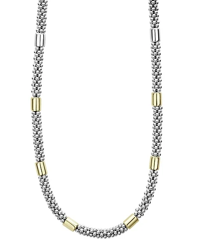 18K Yellow Gold & Sterling Silver High Bar Station Necklace, 16"