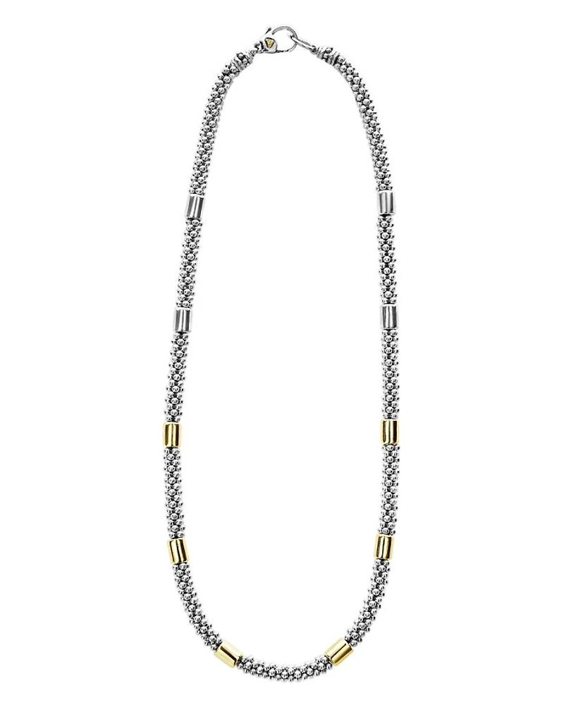 18K Yellow Gold & Sterling Silver High Bar Station Necklace, 16"