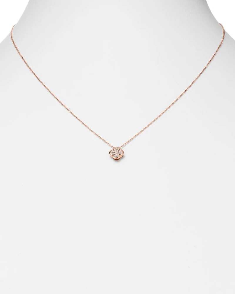 Pavé Diamond Clover Pendant Necklace in 14K Rose Gold, 0.08 tcw