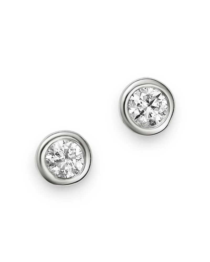 Diamond Bezel Set Stud Earrings 14K White Gold, 0.20-1.0 tcw