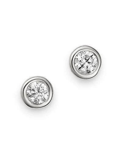 Diamond Bezel Set Stud Earrings 14K White Gold, 0.20-1.0 tcw