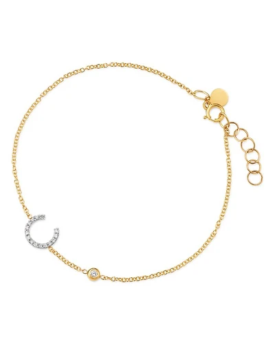 14K Yellow Gold Diamond Initial & Bezel Bracelet
