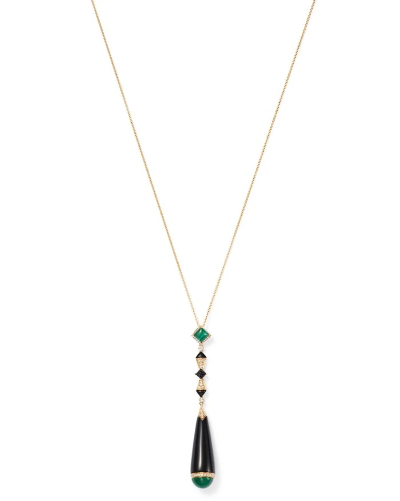 Black Onyx, Malachite & Diamond Pendant Necklace in 18K Yellow Gold, 18"