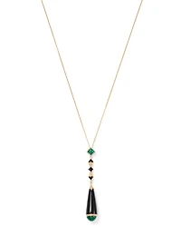 Black Onyx, Malachite & Diamond Pendant Necklace in 18K Yellow Gold, 18"