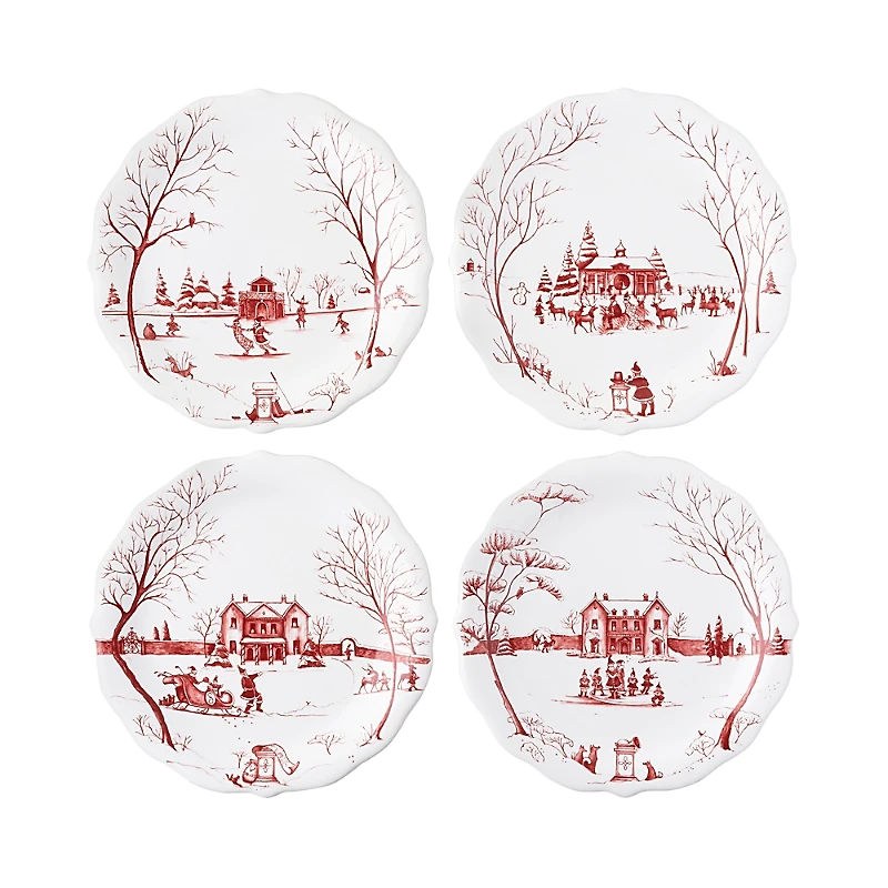 Country Estate Winter Frolic Mr. & Mrs. Claus Ruby Party Plates Set of 4