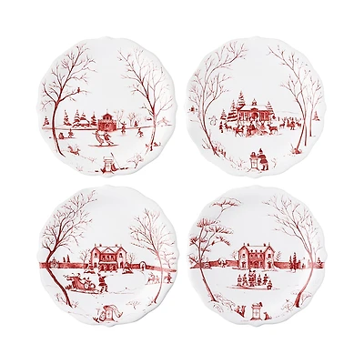 Country Estate Winter Frolic Mr. & Mrs. Claus Ruby Party Plates Set of 4