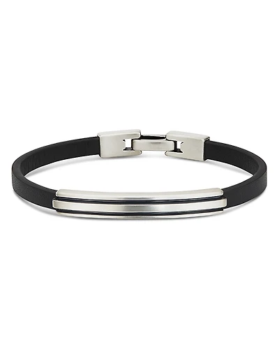 David Yurman Sterling Silver Deco Black Leather Id Bracelet