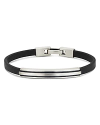 David Yurman Sterling Silver Deco Black Leather Id Bracelet