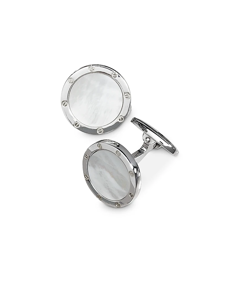 Jan Leslie Sterling Silver and Mother-of-Pearl Rivet Detail Cufflinks