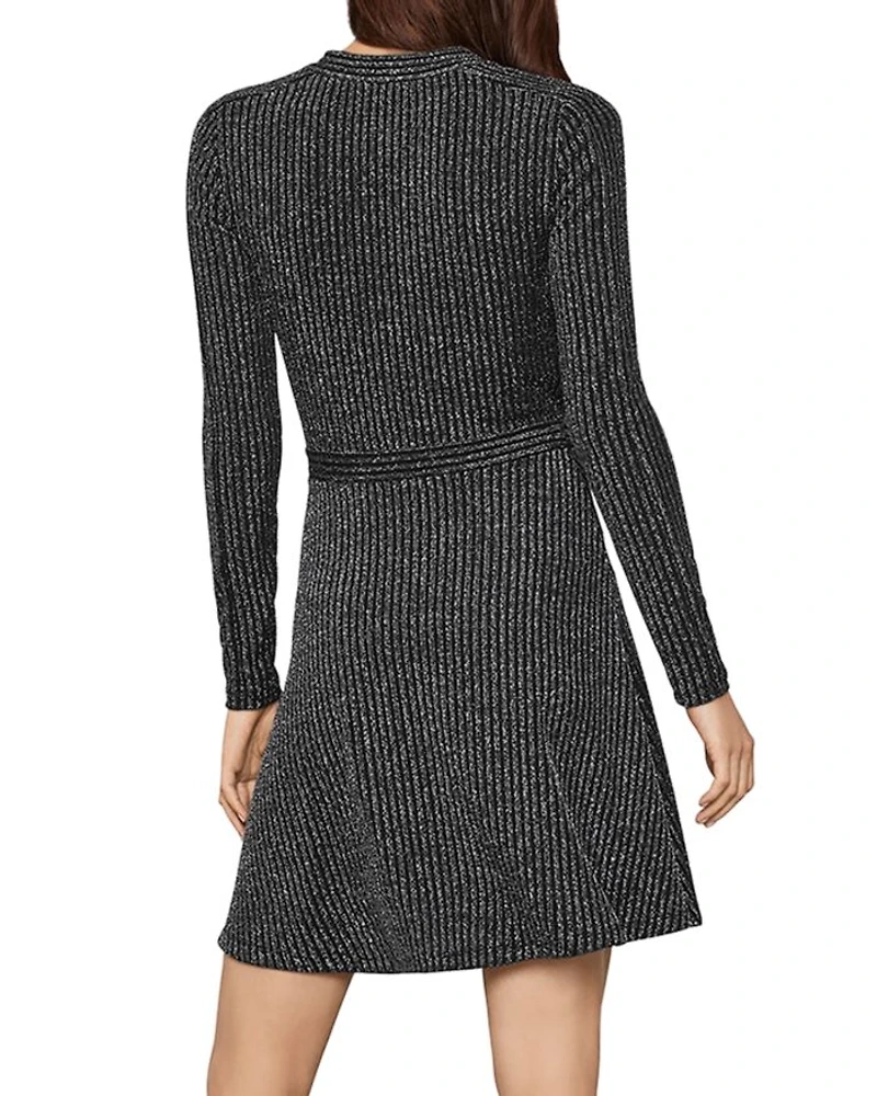Metallic Rib-Knit Wrap Dress