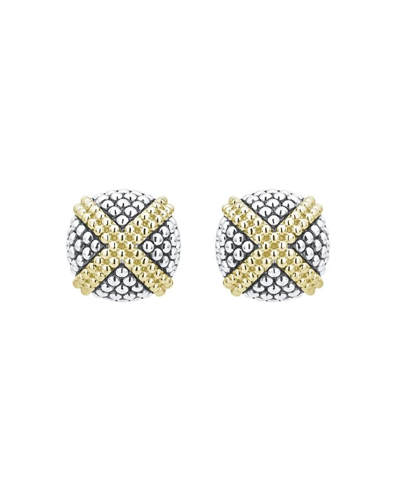 18K Yellow Gold & Sterling Silver Signature Caviar Square Earrings