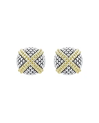 18K Yellow Gold & Sterling Silver Signature Caviar Square Earrings
