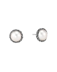 John Hardy Sterling Silver Classic Chain Mabe Cultured Freshwater Pearl Stud Earrings