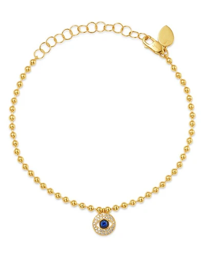 14K Yellow Gold Diamond & Sapphire Evil Eye Bracelet