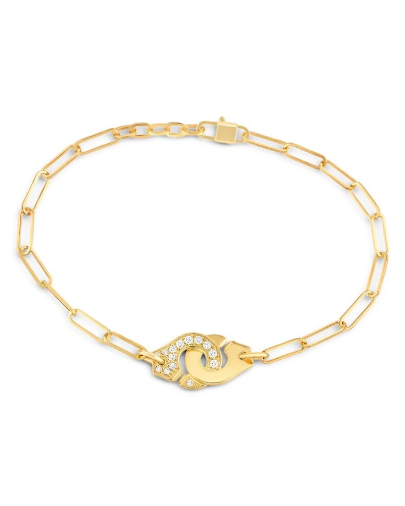 18K Yellow Gold Menottes Diamond Interlocking Link Bracelet - Exclusive